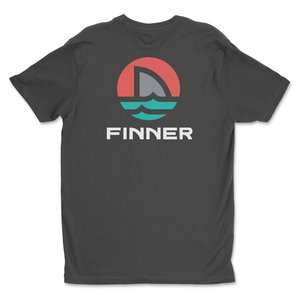Finner Blacktip Tee - Back - short sleeve graphic t shirt shark fin logo left chest back print - black jersey fabric